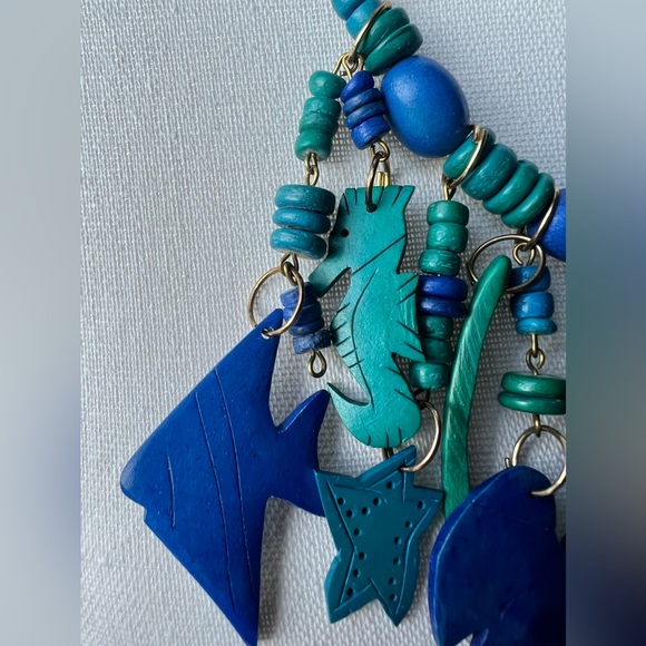 Vintage Necklace BoHo Bohemian Turquoise strand wood Beaded 24" Beach - Picture 7 of 8